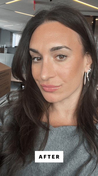 Wohlner seven hours after applying the Clinique Set the Day Makeup Setting Spray